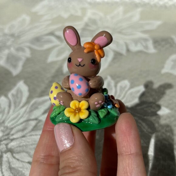 Handmade Easter Bunny Polymer Clay Figurine Sculpture Spring Decor - Picture 8 of 11